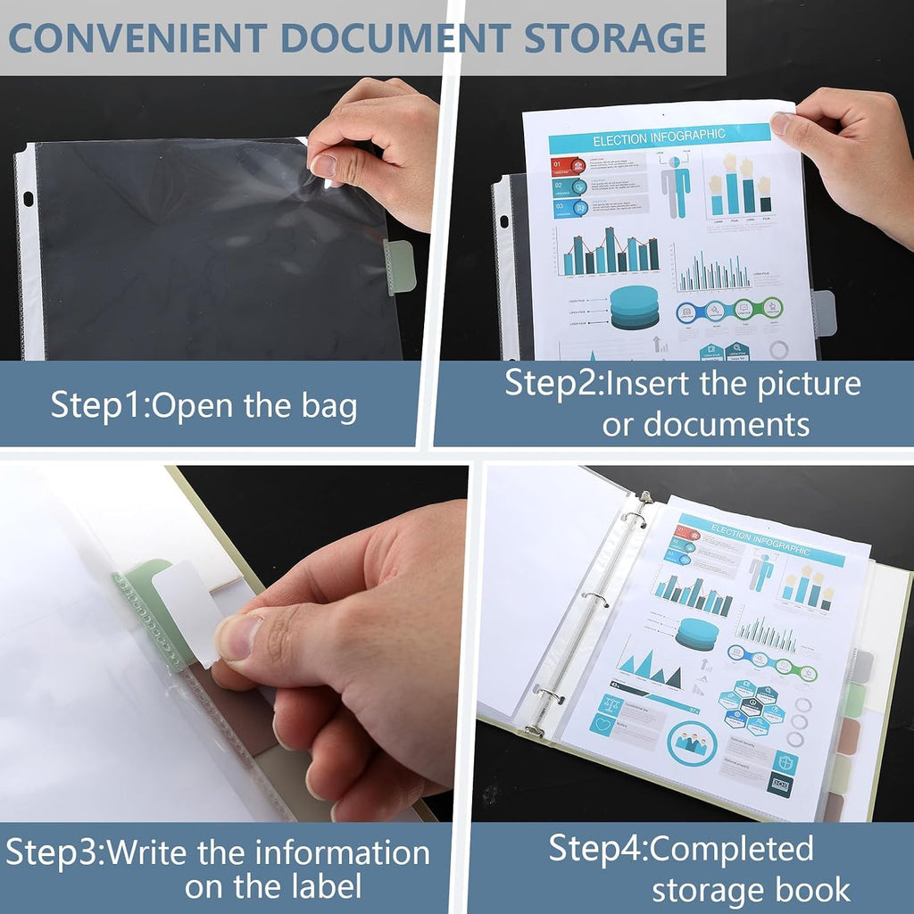 8 Set of 64 Pack Clear Binder Sheet Protectors for 3 Ring Binder Plastic Page Protector with 8 Tabs,Insertable Index