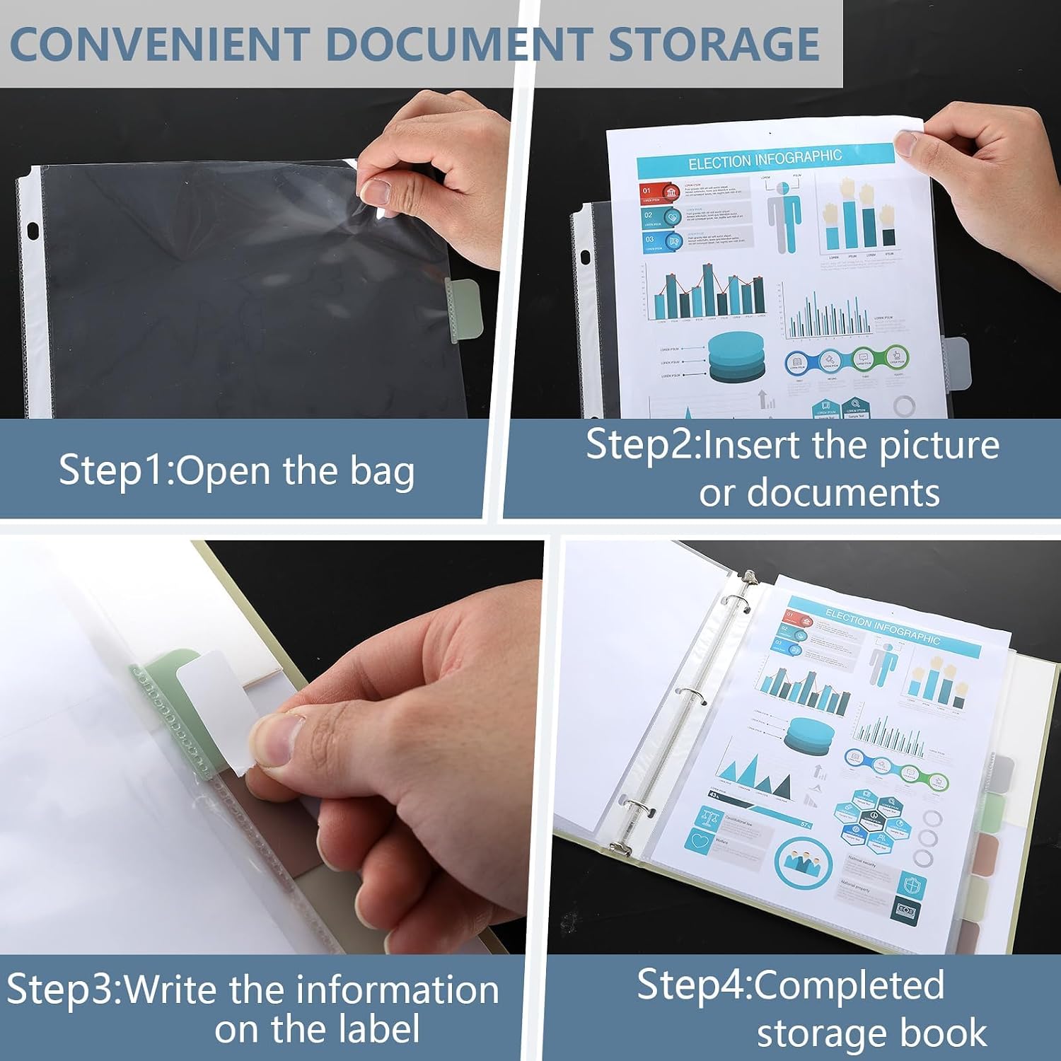 8 Set of 64 Pack Clear Binder Sheet Protectors for 3 Ring Binder Plastic Page Protector with 8 Tabs,Insertable Index