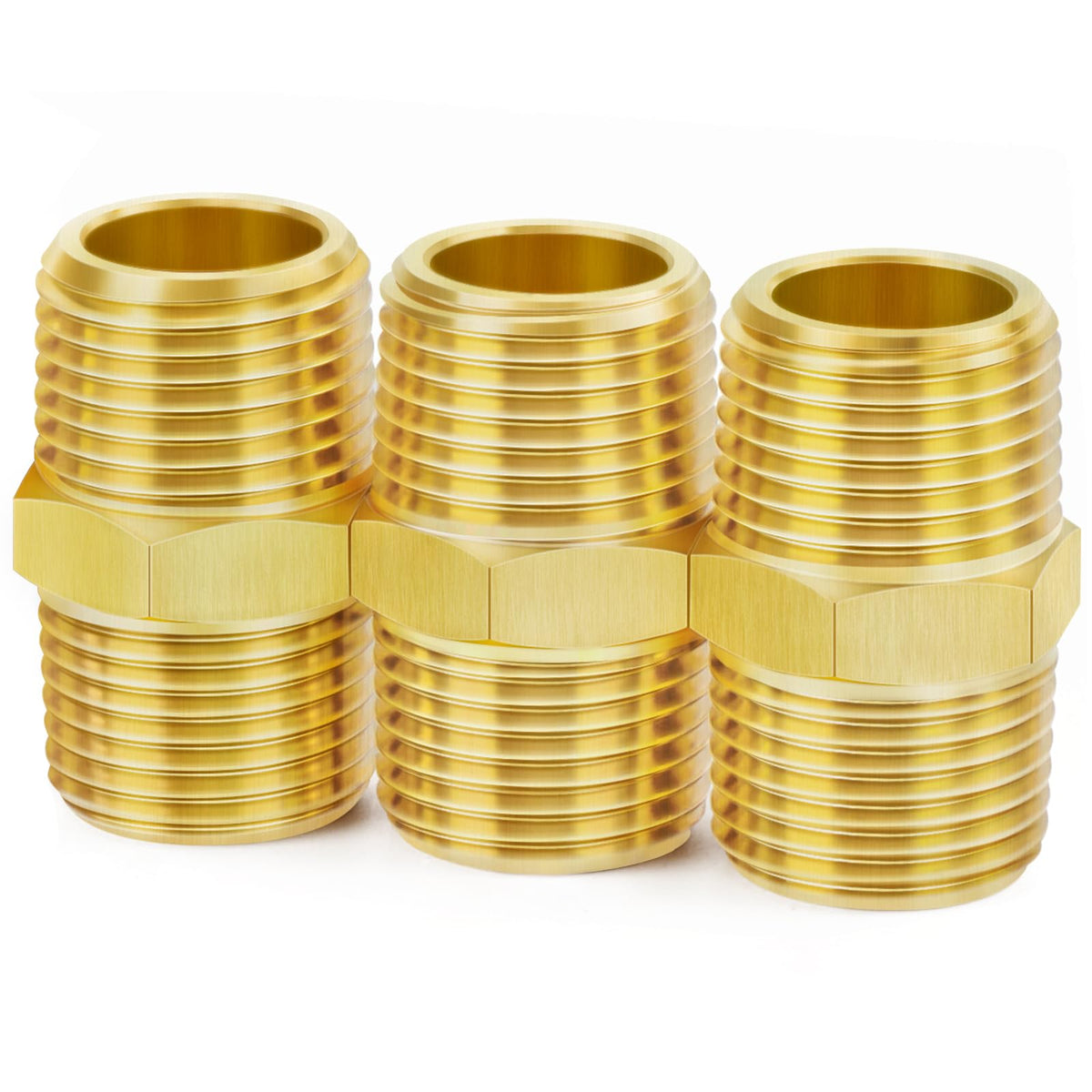 ChillWaves Brass Pipe Fitting，Hex Nipple 3/4" NPT Male x 3/4" NPT Male Thread Adapter(3-PACK)