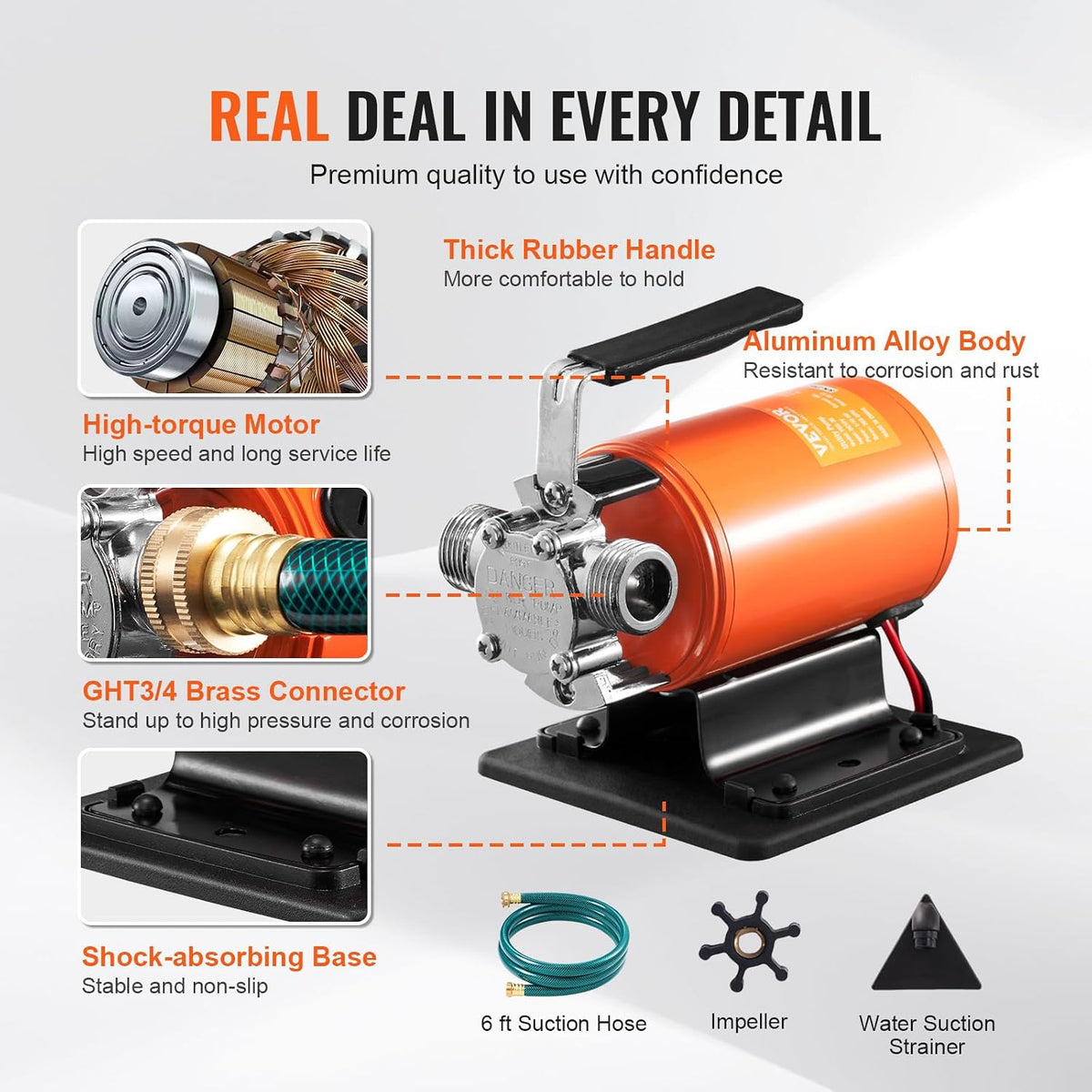 Water Transfer Pump 12V, Battery Powered Utility Pump 360 GPH, 1/10HP Portable Electric Water Pump with Switch, 6 ft