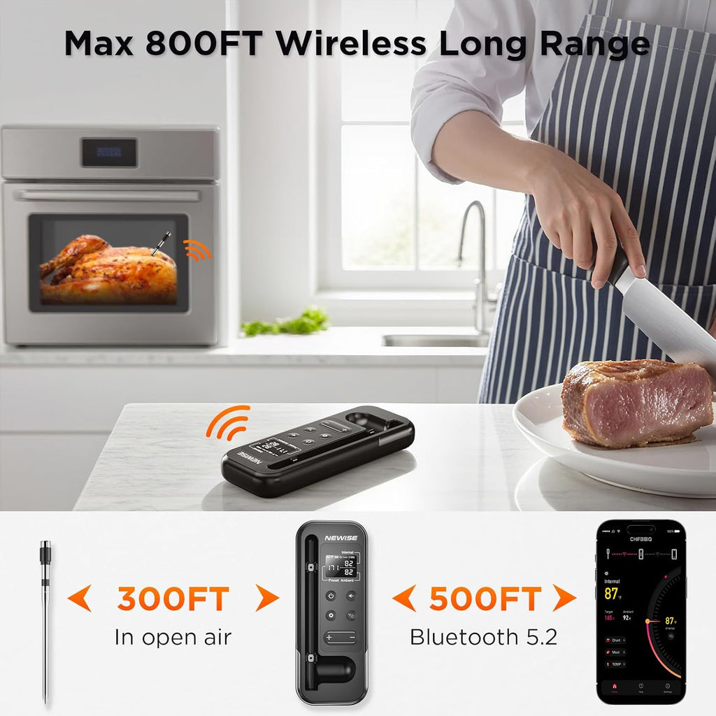 Bluetooth Meat Thermometer with Smart APP, 800FT Wireless Range