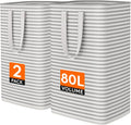 2 Pack Laundry Basket 80L Each, Collapsible Clothes Hamper with Reinforced Handles, Freestanding Waterproof Design