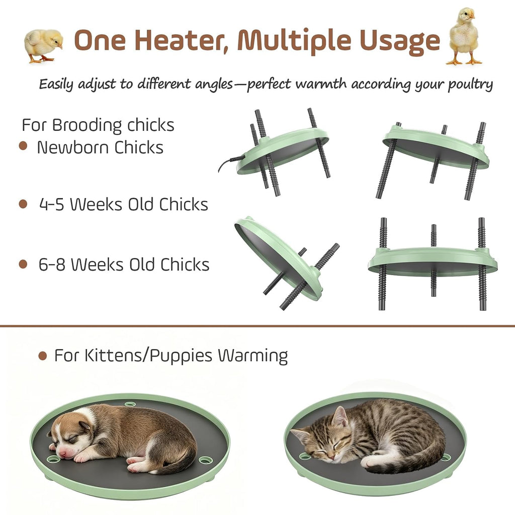 Brooder Plate for Chicks,12inch Metal Heating Plate,Perfectly Adjustable Height & Angle, 35W Chick Warmer for