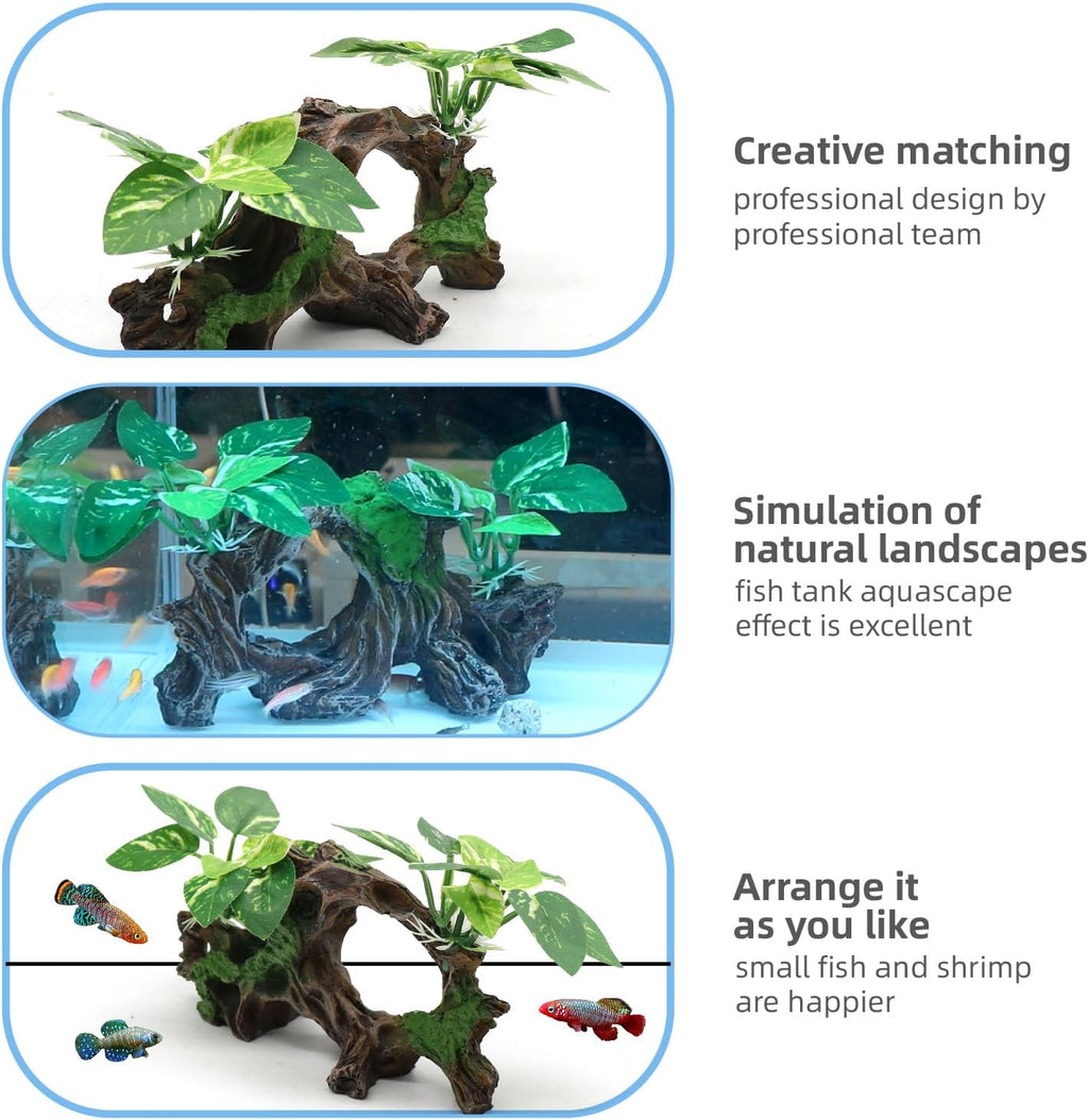 Fish Tank Decorations Artifical Driftwood Cave Aquarium Decor Ornaments Silk Aquarium Plants for Betta Fish Tank