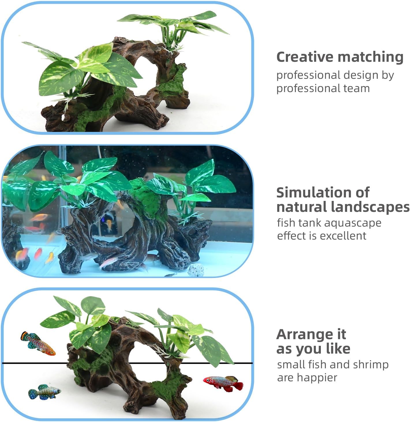 Fish Tank Decorations Artifical Driftwood Cave Aquarium Decor Ornaments Silk Aquarium Plants for Betta Fish Tank