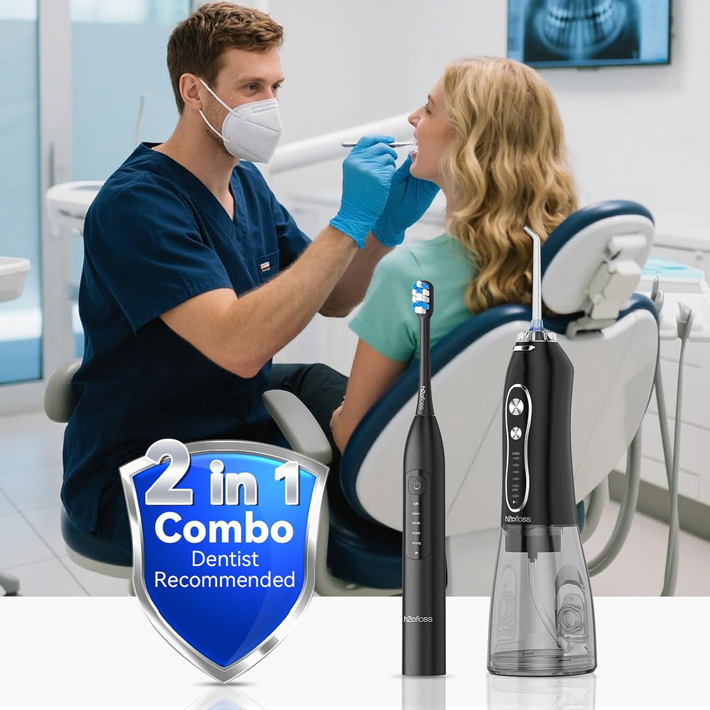 Water Flosser & Electric Toothbrush Combo – 2-in-1 Oral Care for Brushing & Flossing | 300ML Water Tank, 20–110 PSI