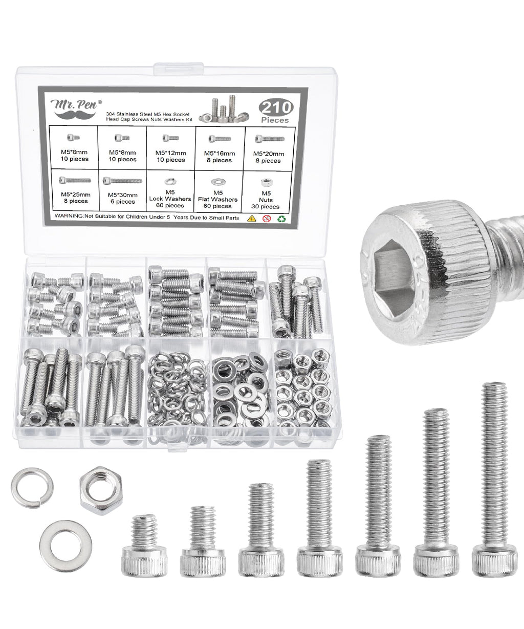Nuts and Bolts Assortment Kit, 210 pcs, Stainless Steel