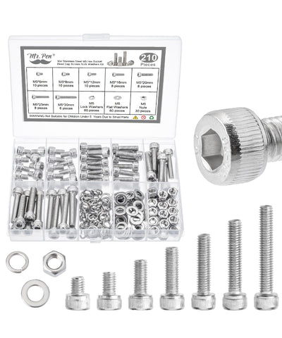 Nuts and Bolts Assortment Kit, 210 pcs, Stainless Steel