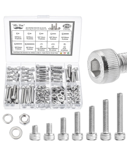 Nuts and Bolts Assortment Kit, 210 pcs, Stainless Steel