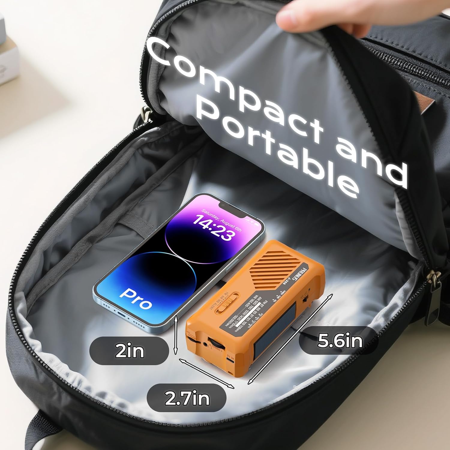 J-366 Emergency Radio with 3 Charging Cables, NOAA Weather Alert | 7400mWh/Solar/Hand Crank/USB-C Charging, Battery