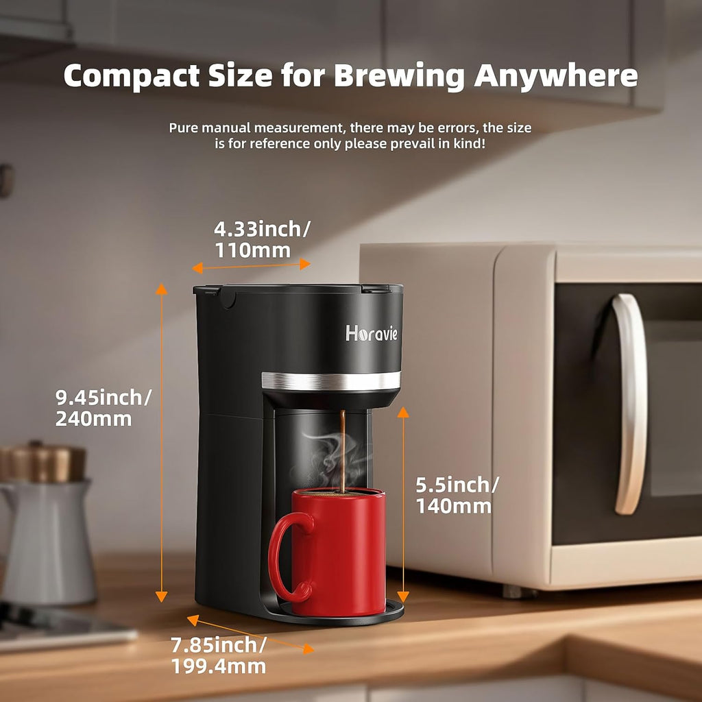 Small Single Serve Coffee Maker for K Cup and Grounds, Fast Brew One Cup Coffee Machine with One Button, 6 to 12 oz.