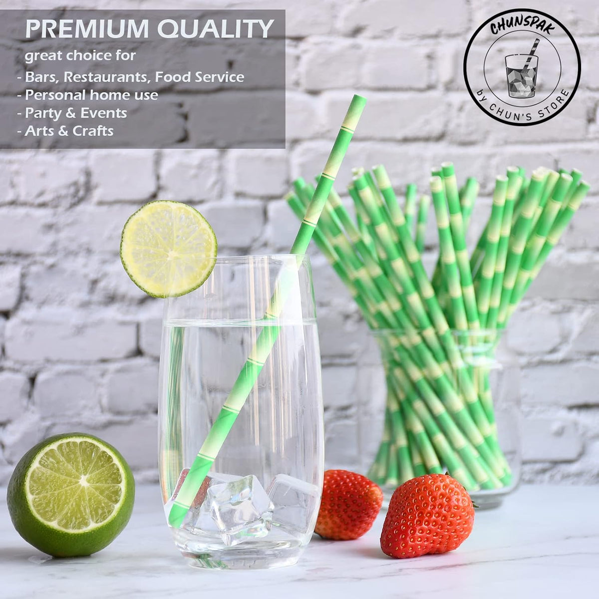 7.75" Green Bamboo Paper Drinking Straws Bulk 1000 Disposable Biodegradable