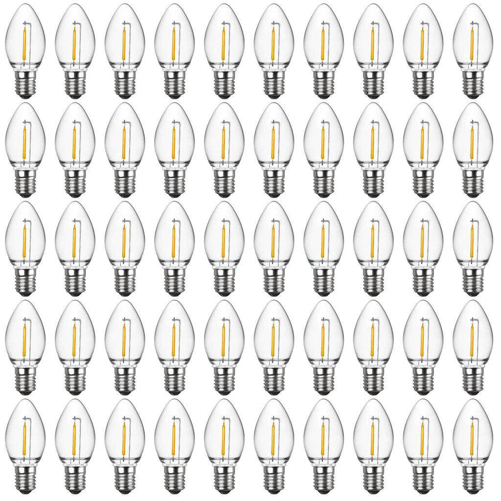50 Pack C7 LED Night Light Bulbs, E12 Candelabra Base, Warm White