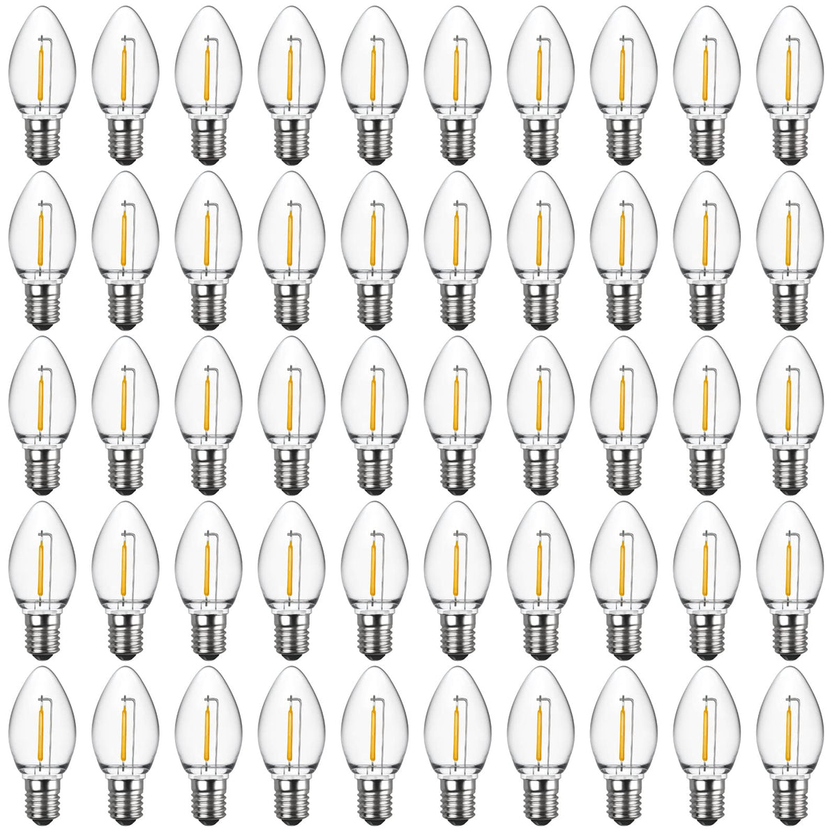 50 Pack C7 LED Night Light Bulbs, E12 Candelabra Base, Warm White