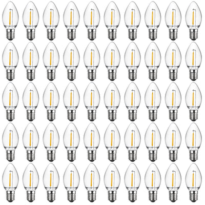 50 Pack C7 LED Night Light Bulbs, E12 Candelabra Base, Warm White
