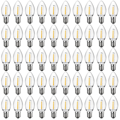 50 Pack C7 LED Night Light Bulbs, E12 Candelabra Base, Warm White