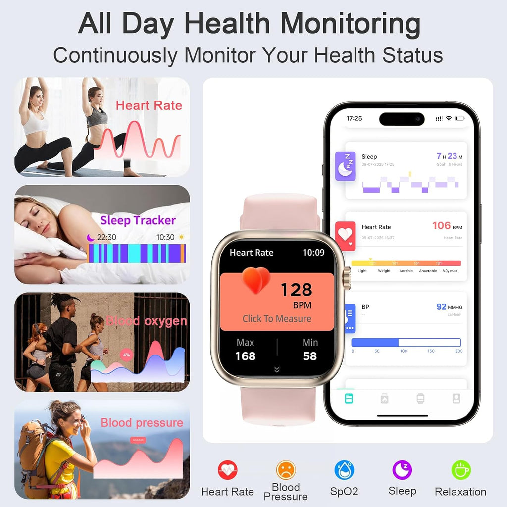 Smart Watches for Men Women(Answer/Make Calls),7 Day Battery Fitness Watch with SpO2/HR/Sleep/BP Monitor,120+ Sports