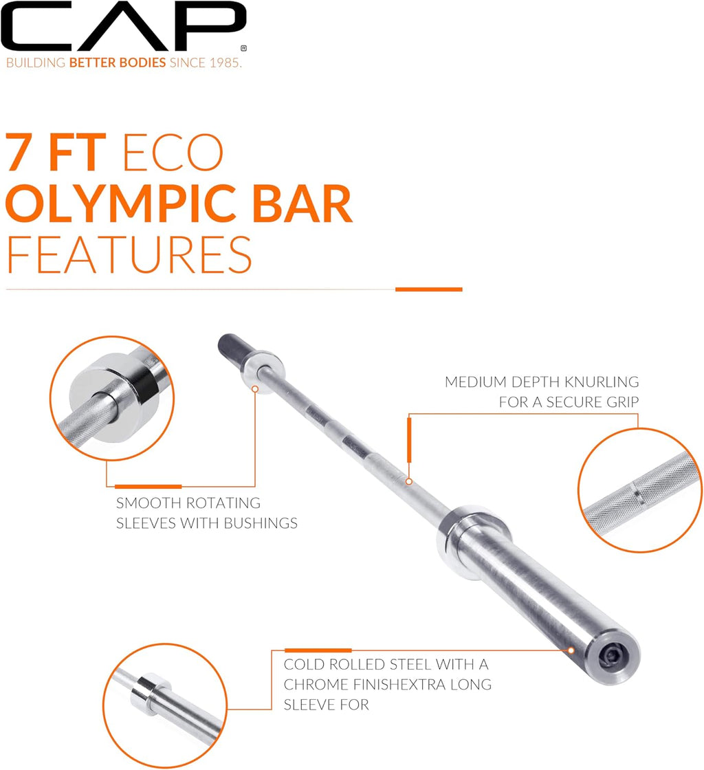 Olympic Barbell, 7ft Strength Training Weight Bar, Multiple Options
