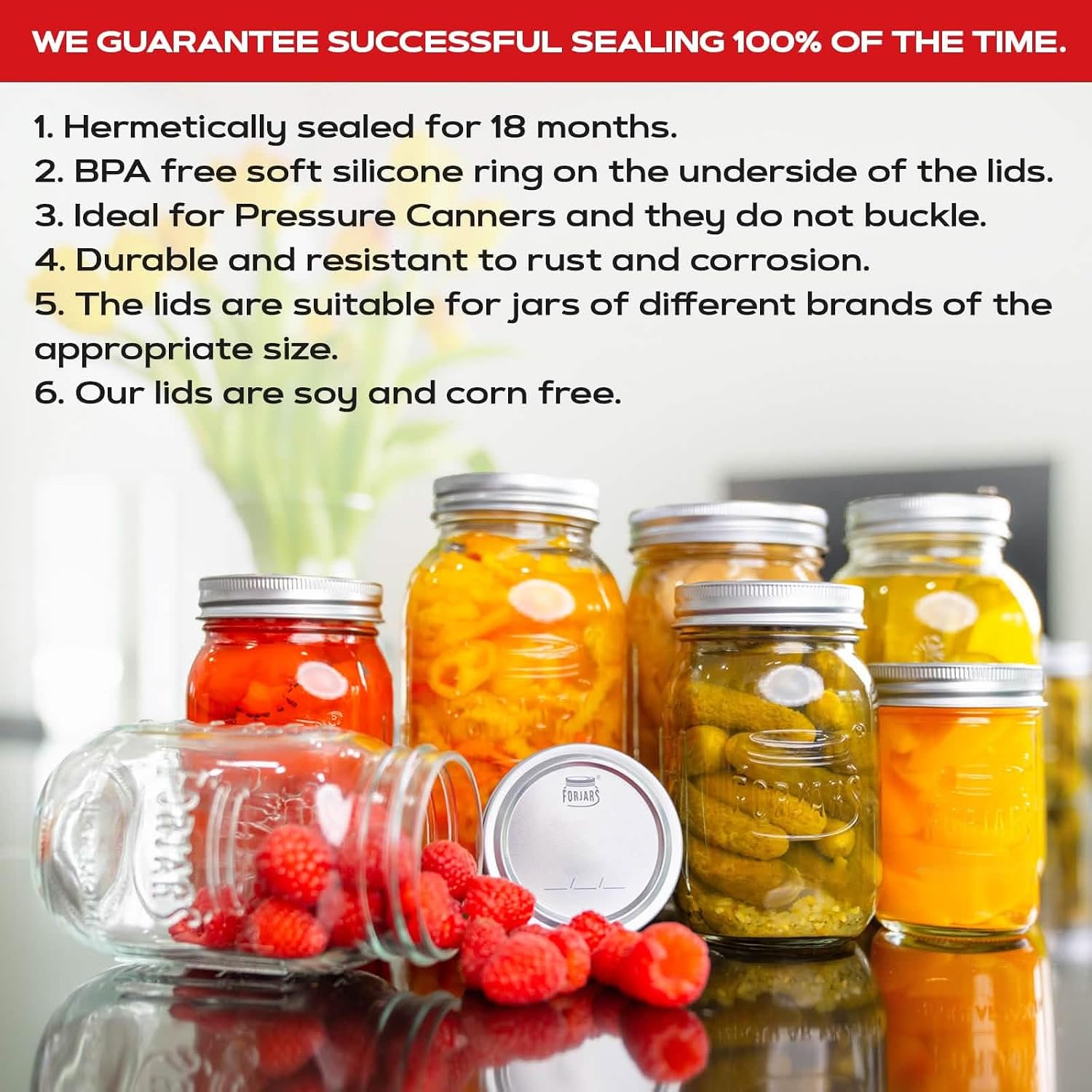 Wide Mouth Canning Lids, 100-Pack – Create Airtight Seals on Mason Jars to Preserve Food for Meal Prep & Emergency