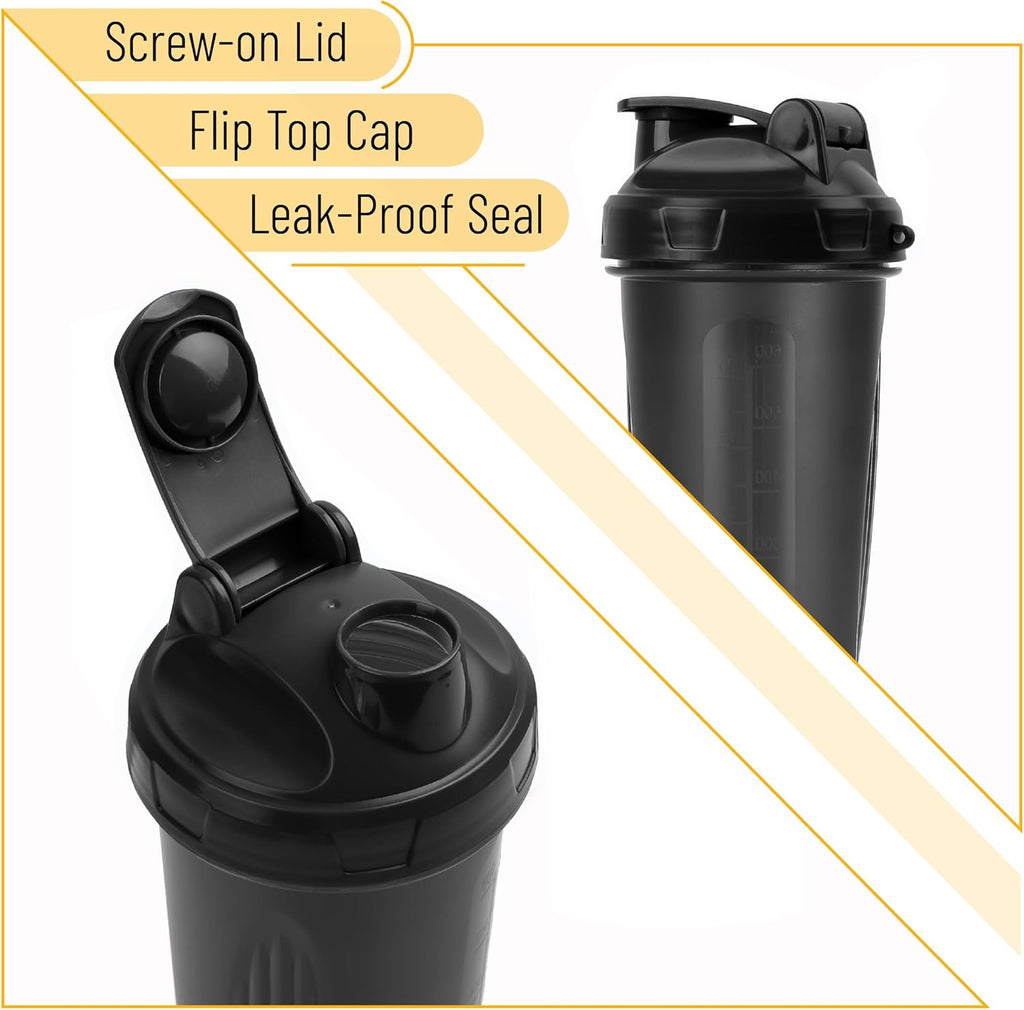 Shaker Bottles for Protein Mixes, 28 oz, Leak Proof | Shaker Cups with Stainless Steel Wire Whisk Ball for Protein
