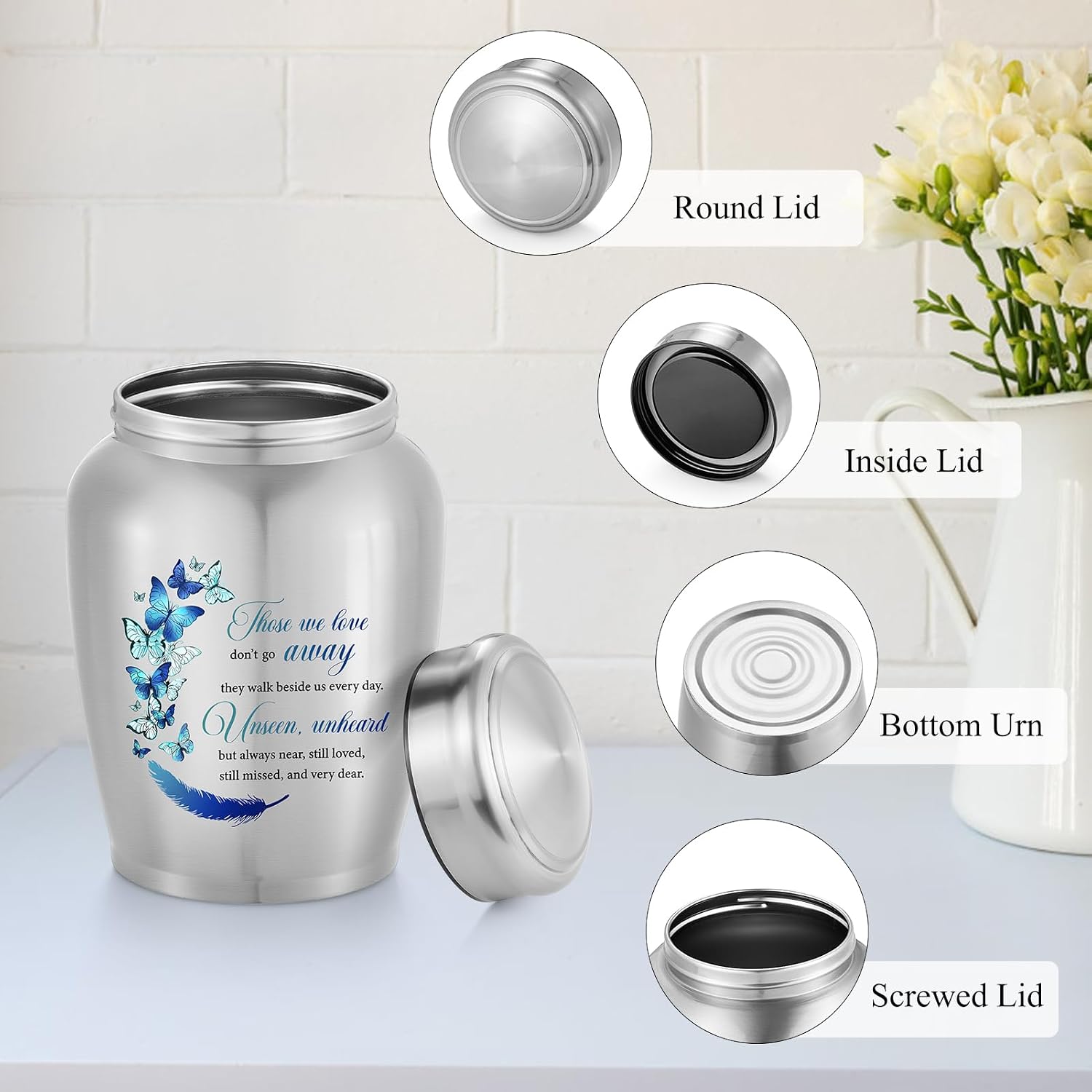 Urns for Human Ashes-Decorative Urns, Stainless Steel Urns Funeral Keepsake for Human Ashes Cremation Urn for Human