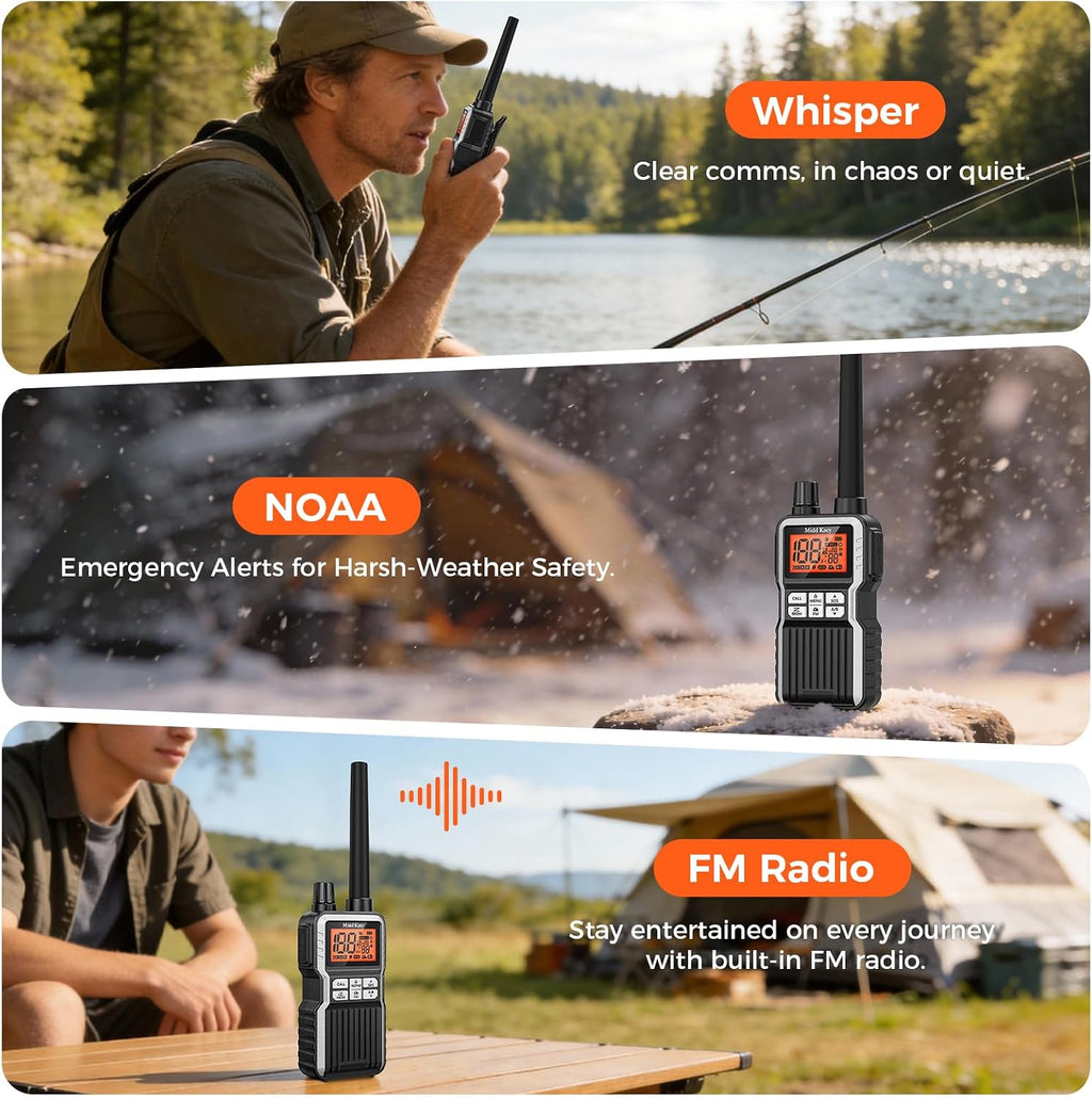 Midd Kacy MK108 Walkie Talkies Long Range, GMRS 2 Way Radio (2 Pack) | 60 Channel, 121 Privacy Codes, Waterproof