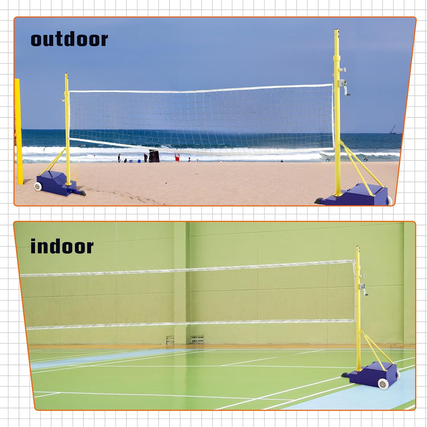 Volleyball Poles for Backyard with Net, Indoor Outdoor Heavy Duty Adjustable 4 Heights of 5-6.8 Foot with Wheels for
