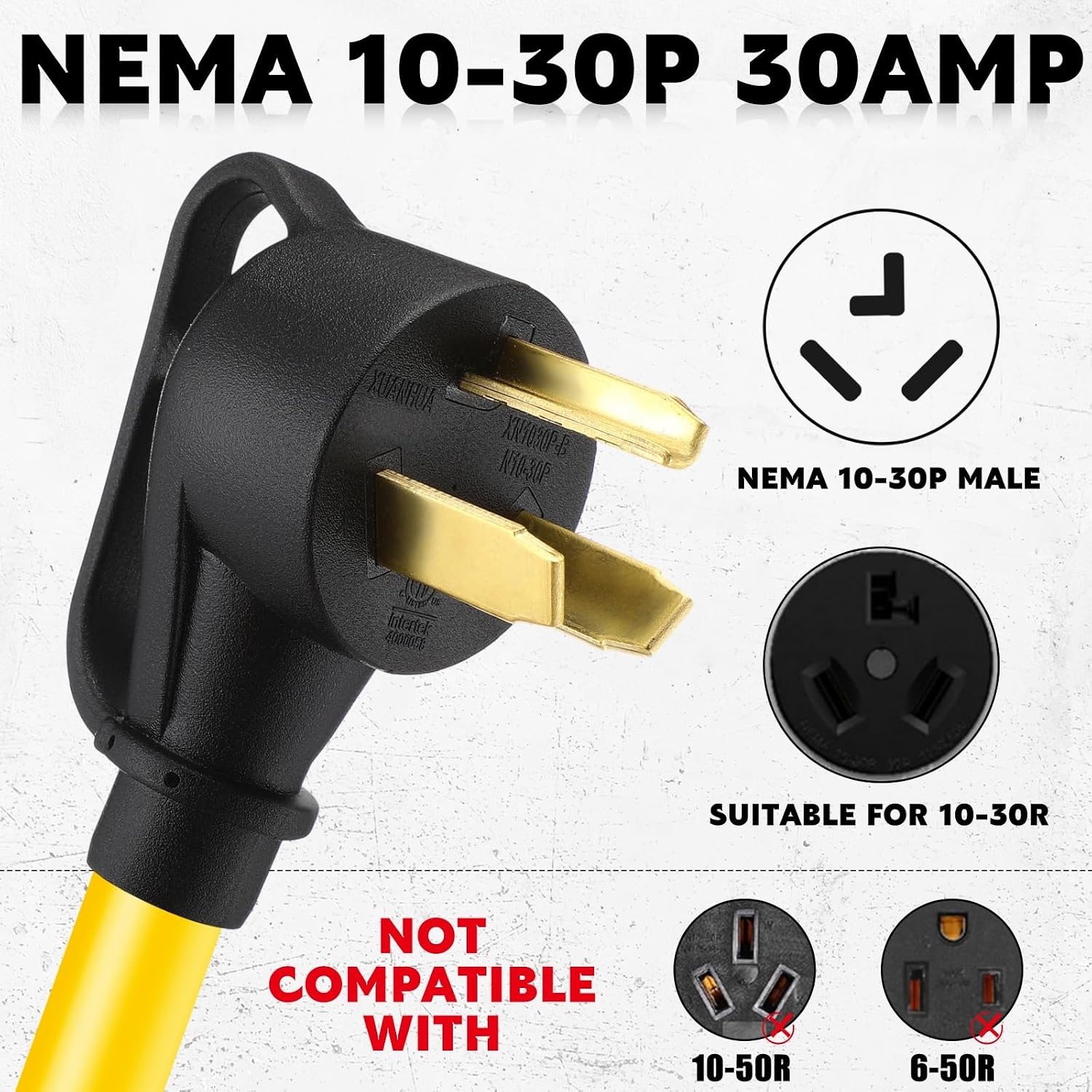 6.6 FT NEMA 10-30P to L14-30R 30 Amp Generator Transfer Switch Adapter Cord, 3 Prong Old Dryer Outlet to 4 Prong