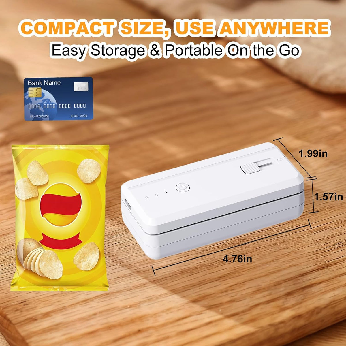Mini Bag Sealer, 2 in 1 Chip Sealer with Cutter, Magnet Base for Home Use