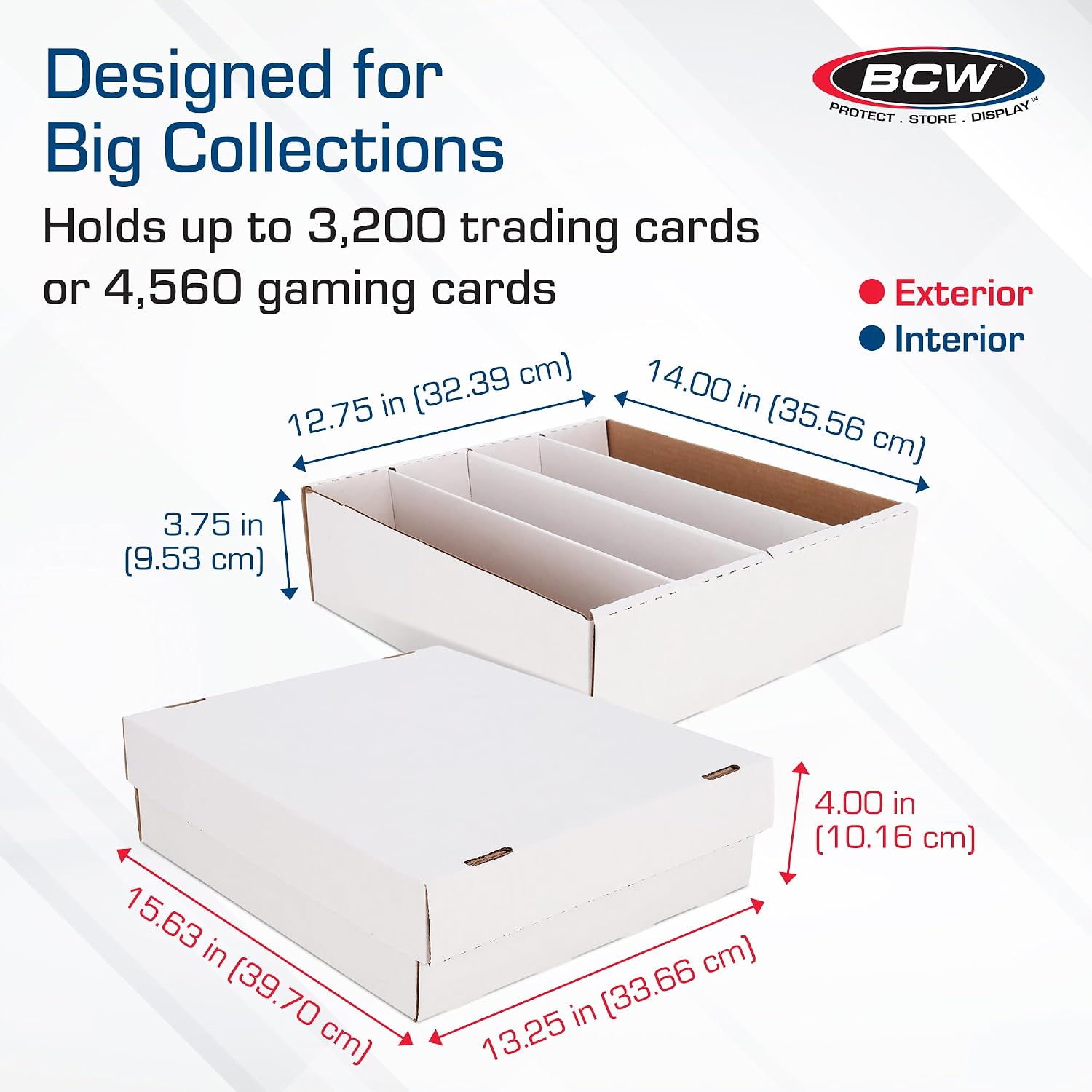 Monster Trading Card Storage Box, Holds 3,200 Cards, White, 2 Pack | Four-row box holds 3,200 standard or 4,560