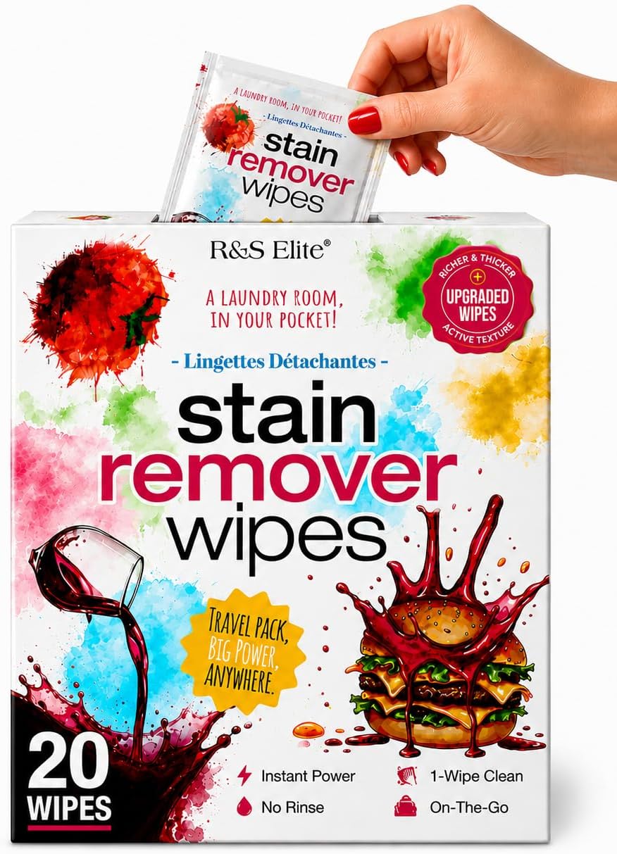 Stain Remover Wipes, 20 Count, Individually Wrapped, Instant Stain Removal