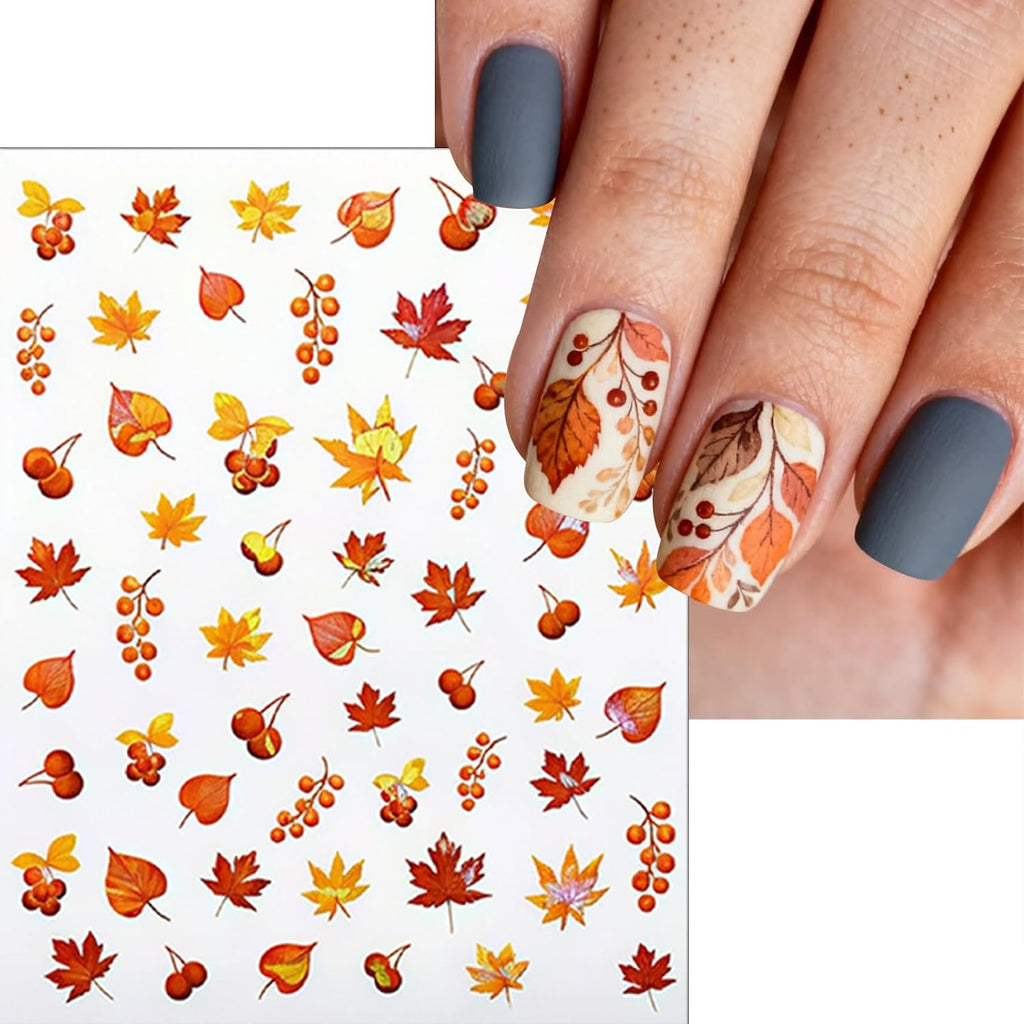 Autumn Maple Leaves Nail Art Stickers Laser Pumpkin Nail Stickers