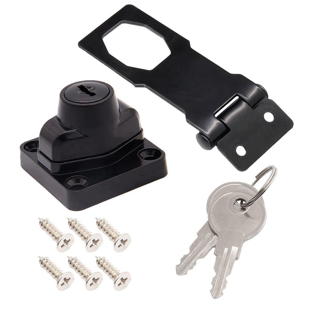 4 Pcs Keyed Hasp Lock, 4 Inch Twist Knob (Black)