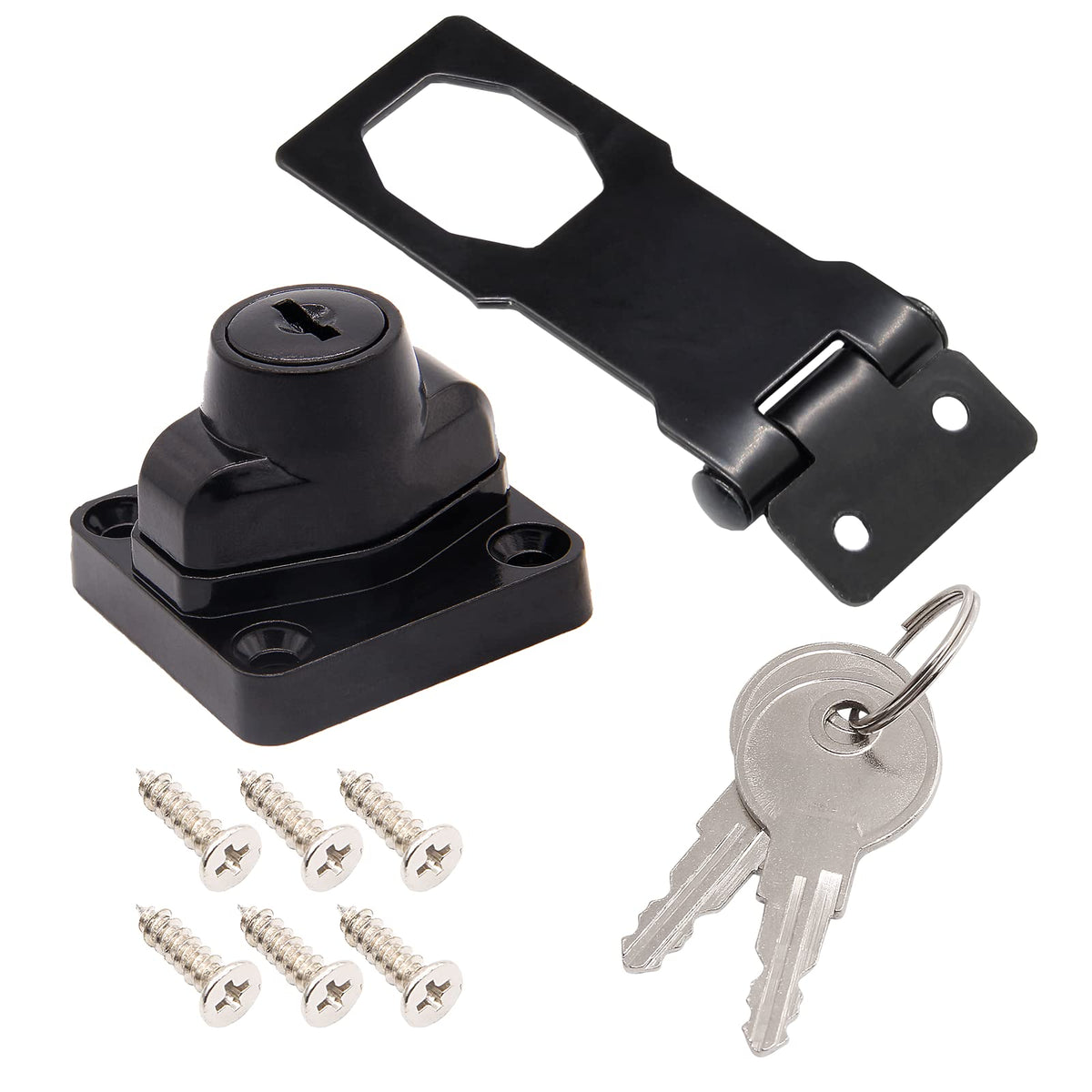 4 Pcs Keyed Hasp Lock, 4 Inch Twist Knob (Black)