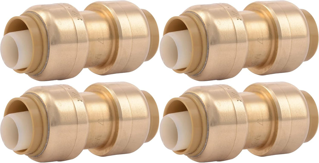 SharkBite 1/2 Inch Coupling, Pack of 4, Push to Connect Brass Plumbing Fitting, PEX Pipe, Copper, CPVC, PE-RT, HDPE, U008LFA4