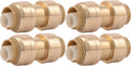 SharkBite 1/2 Inch Coupling, Pack of 4, Push to Connect Brass Plumbing Fitting, PEX Pipe, Copper, CPVC, PE-RT, HDPE, U008LFA4