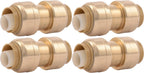 SharkBite 1/2 Inch Coupling, Pack of 4, Push to Connect Brass Plumbing Fitting, PEX Pipe, Copper, CPVC, PE-RT, HDPE, U008LFA4