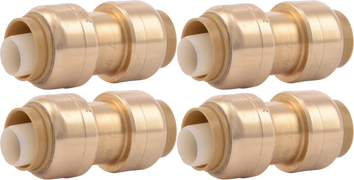 SharkBite 1/2 Inch Coupling, Pack of 4, Push to Connect Brass Plumbing Fitting, PEX Pipe, Copper, CPVC, PE-RT, HDPE, U008LFA4