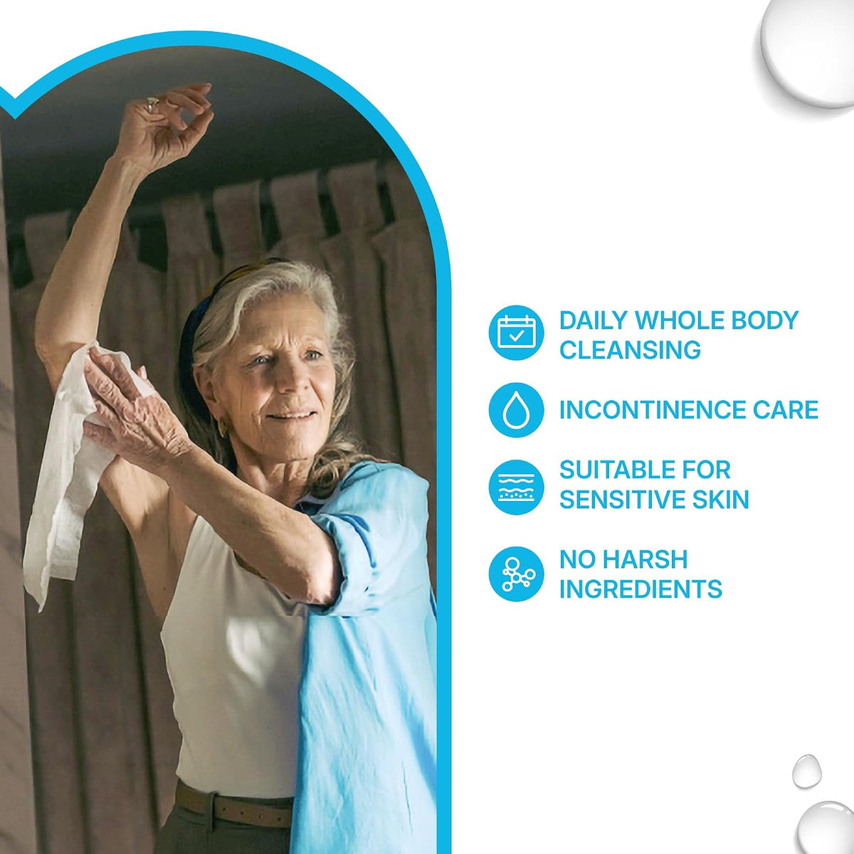 Sensitive Whole Body Cleansing Wipes, 99.9% Purified Water, XL Textured Wipes, Incontinence Care, Fragrance Free, 90