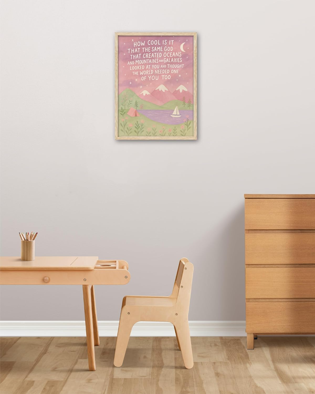 Natural OAK Wood Same God Creation Framed Wall Art,12x16in Inspirational Christian Bible Canvas Art,Mountain Nursery