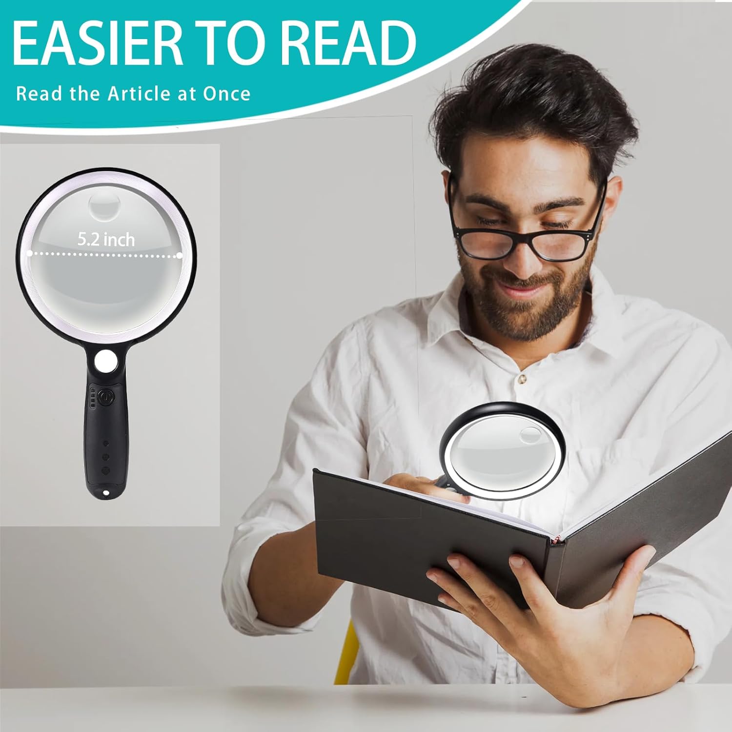 Large Magnifying Glass with 37 LED Light, 10X 20X 45X Handheld Illuminated Lighted Magnifier with 3 Light Modes