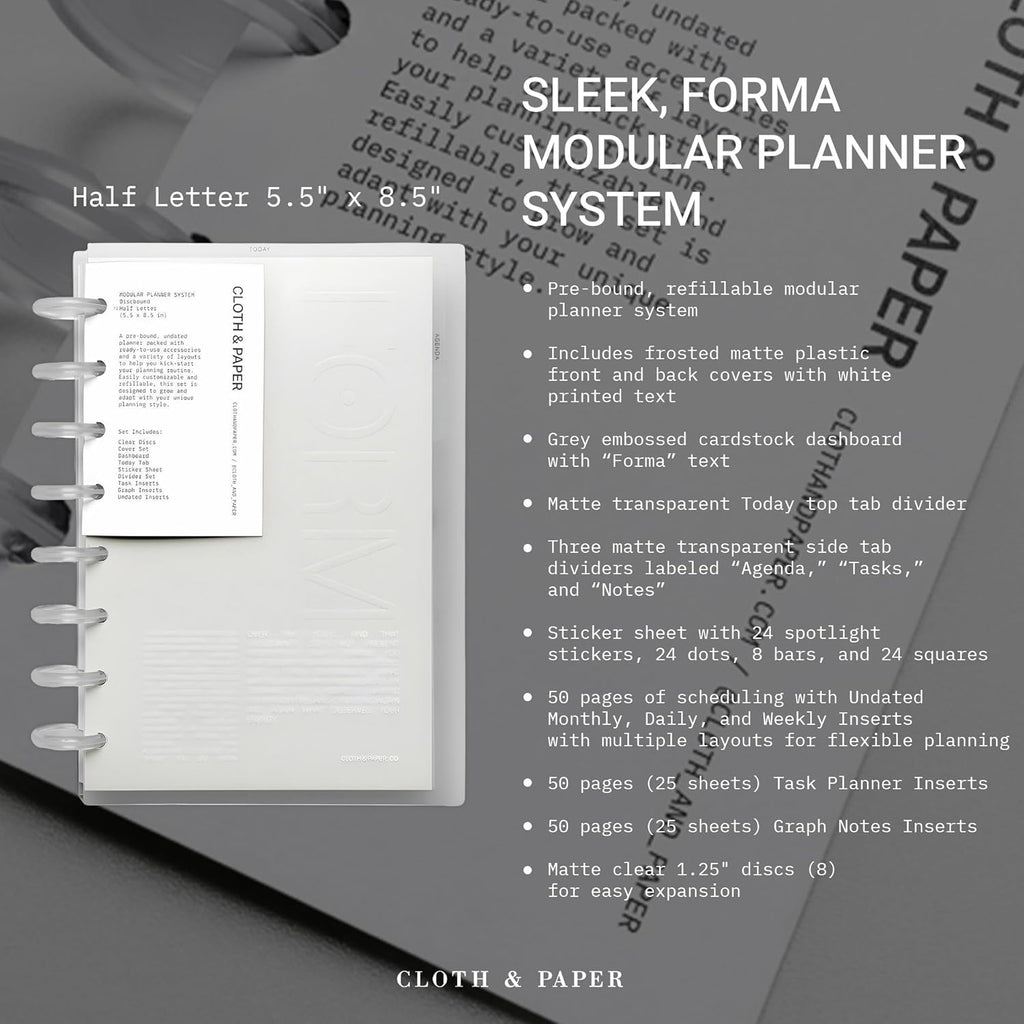 FORMA Modular Planner System – Premium Discbound Half Letter Undated Planner with Clear Discs, Covers, Dividers