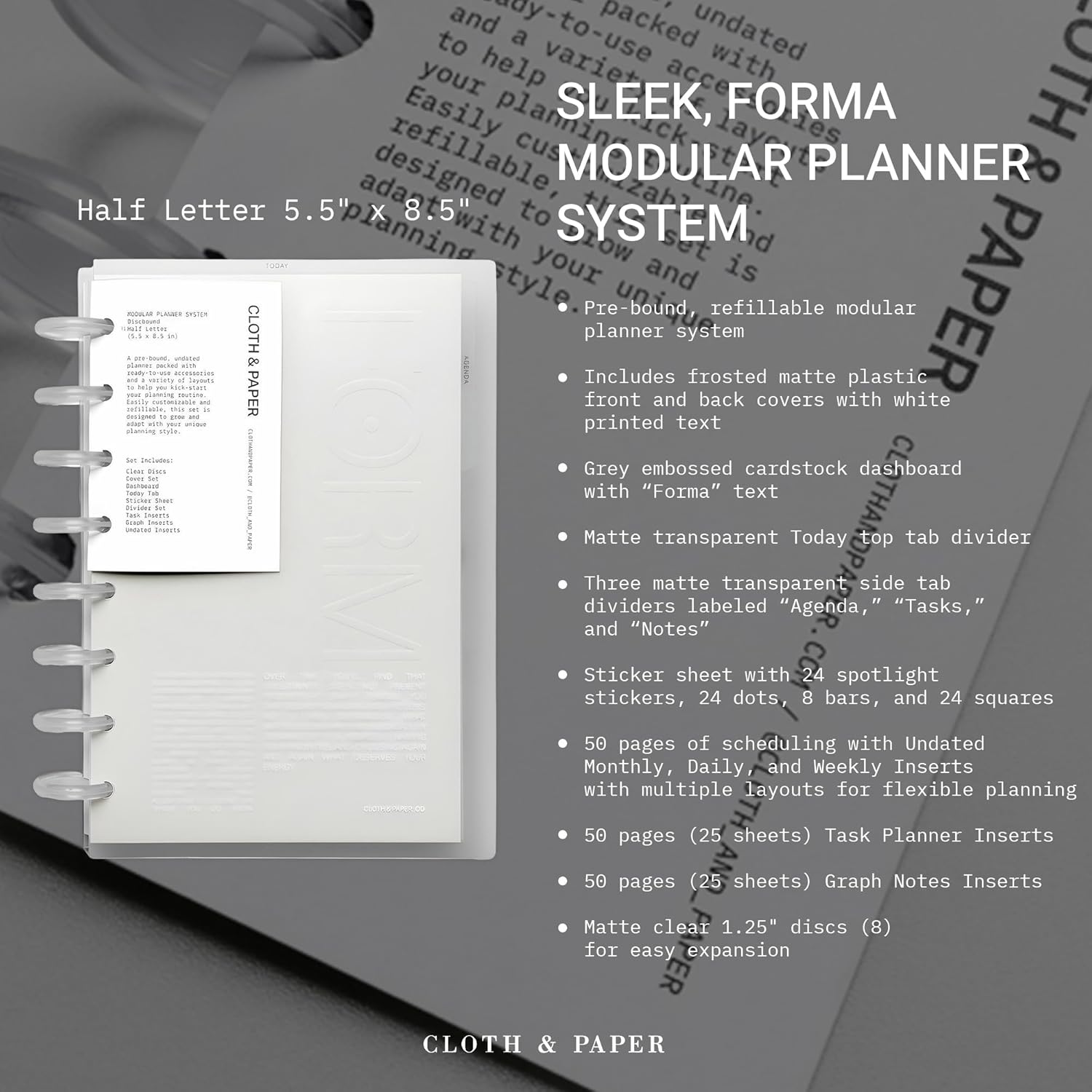FORMA Modular Planner System – Premium Discbound Half Letter Undated Planner with Clear Discs, Covers, Dividers