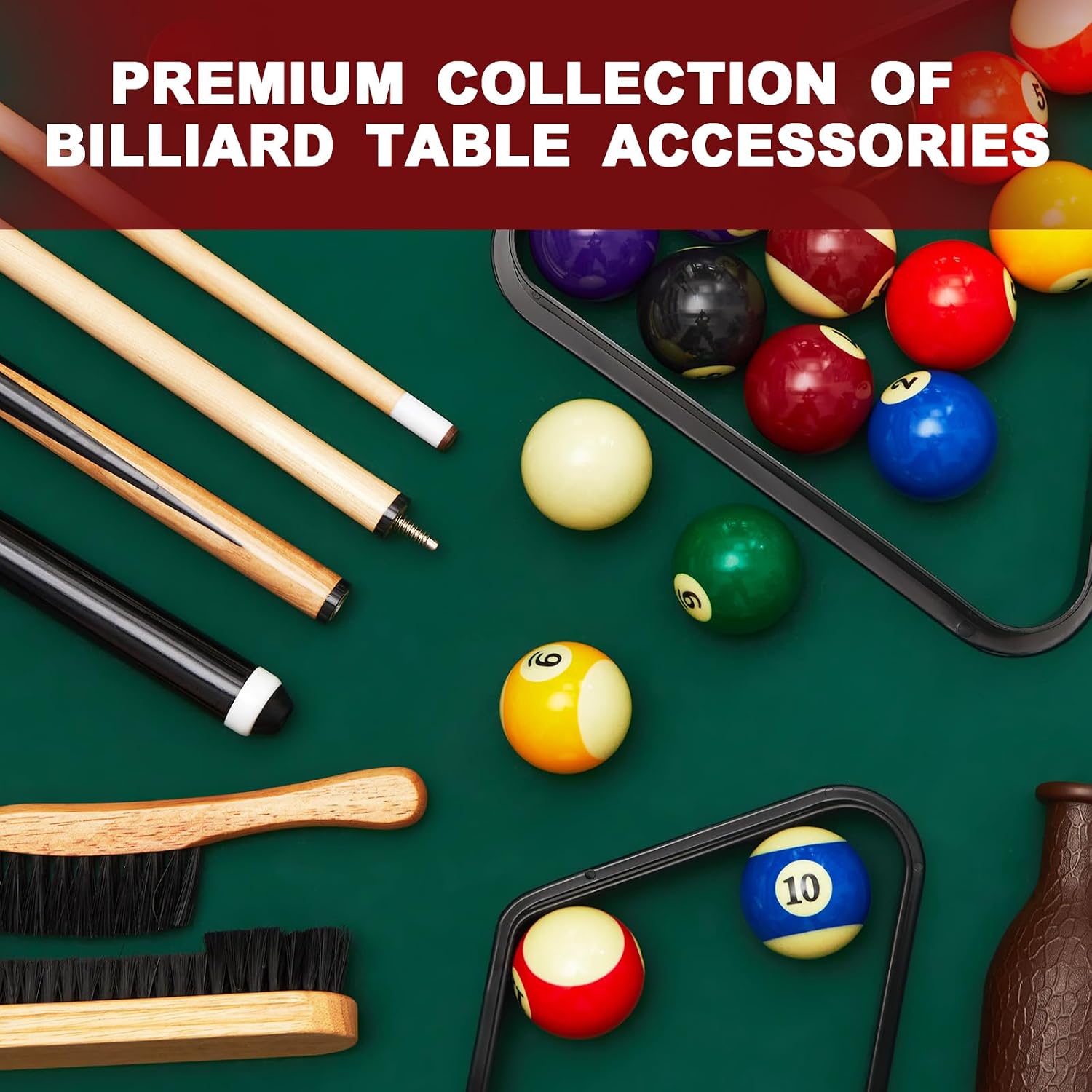 39 Pcs Premium Pool Table Accessories Set Billiard Set | 6 Cue Sticks, 16 Billiard Balls, Triangle, Diamond Racks