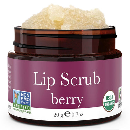 USDA Organic Lip Scrub Berry - USA Made with Natural Ingredients, Valentines Day Gifts, Moisturizing Scrub Exfoliator