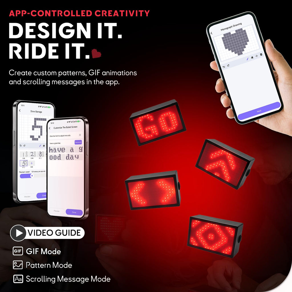 Smart Bike Tail Light, DIY Patterns & Text, USB-C Rechargeable, IPX5