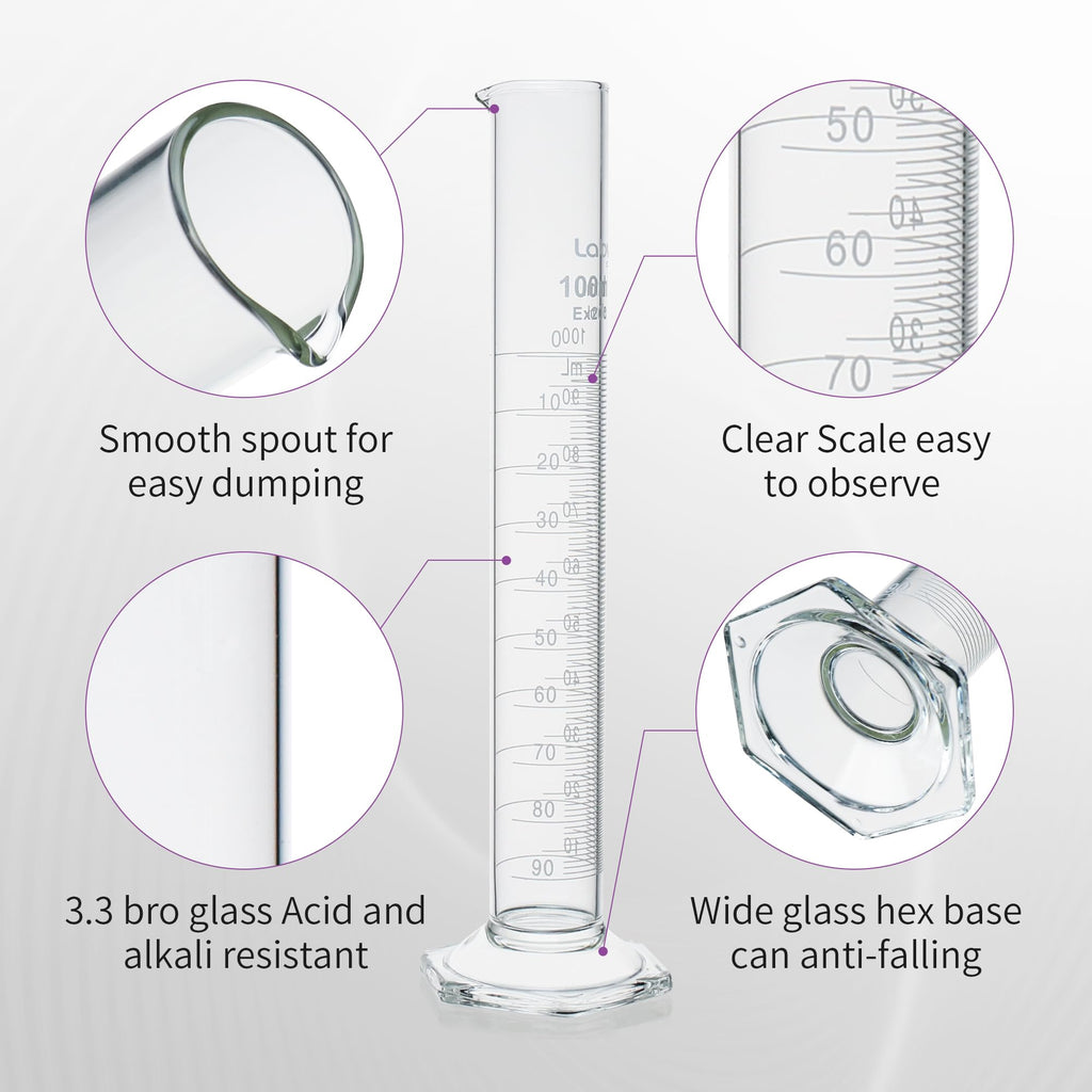 Labvida 4PCS 100ml Graduated Cylinders, 3.3 Borosilicate Glass, LVE005