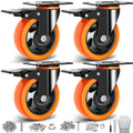 4 inch Casters Set of 4 Heavy Duty, Casters Wheels with Brake Load 2200lbs, Locking Swivel Top Plate Caster