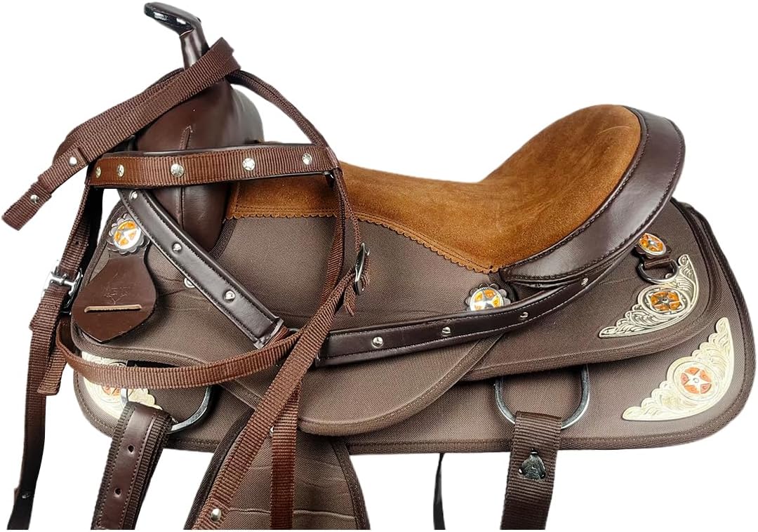 Western Horse Saddle Combo Kit Brown Synthetic Nylon English Riding Horse Saddle Tack Set for Horse Equestrian Horse