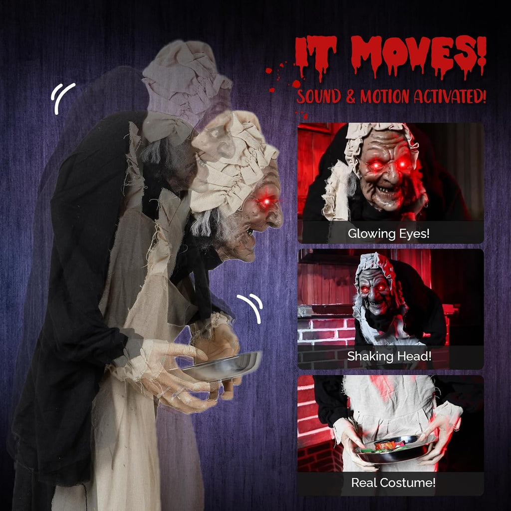 5FT Halloween Decoration Animatronics Talking Outdoor Decorations with Voice Control Light Up Eyes for Indoor Party